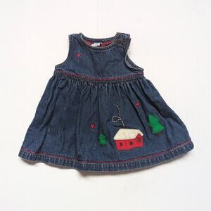 Vtg Baby Gap Dress Girls Sz 3-6m Denim Christmas Holiday Winter